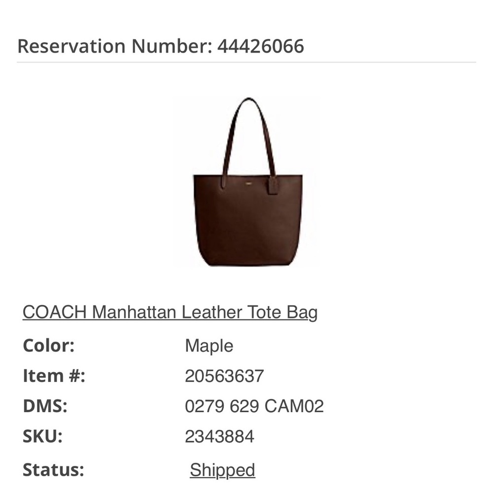 Maple COACH Manhattan Leather Tote Bag - Picture 6 of 6